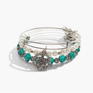 New in box Alex and Ani 3 piece Silver tone Rose pearl and green bracelets set